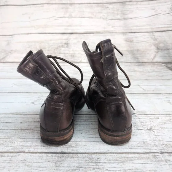 Frye Brown Leather Lace Up Combat Boots Women Size 8 - Picture 5 of 9